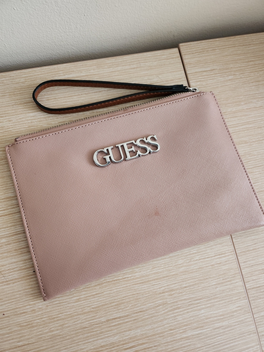 GUESS Blush Pink Logo Wristlet Clutch
